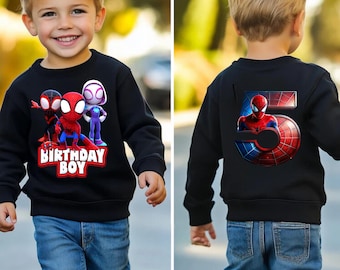 Personalized Spidey Birthday Toddler Sweatshirt,Hoodie,TShirt,Spin and Ghost Spider,Youth Hoodie,Party Matching Shirt,Birthday Girl and Boy