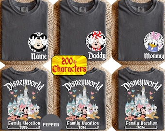 Camiseta personalizada de DisneyWORLD Florida para vacaciones familiares con colores cómodos: camisetas grupales de Mickey y sus amigos, personajes de Disney