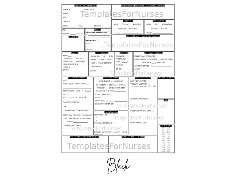 Nursing Report Sheet Med Surg Telemetry Nurse Report Sheet Etsy
