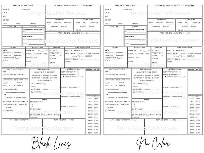 Nursing Report Sheet Med Surg Telemetry Nurse Report Sheet Etsy