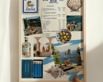 Italy Travel Matchbox Template | Blue Mediterranean Aesthetic | Amalfi Coast Print | Euro Summer Wall Decor | Editable Canva Template
