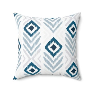 Blue Ikat Throw Pillow, Blue Boho Throw Pillow, Blue-gray Throw Pillow, Accent Throw Pillow, Aesthetic Throw Pillow, Abstract Throw Pillow