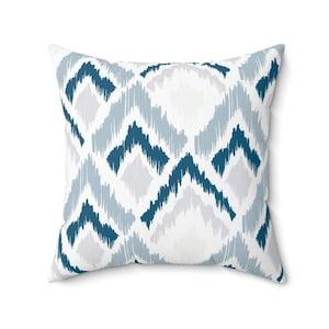 Blue Ikat Throw Pillow, Blue Boho Throw Pillow, Blue-gray Throw Pillow, Accent Throw Pillow, Aesthetic Throw Pillow, Abstract Throw Pillow