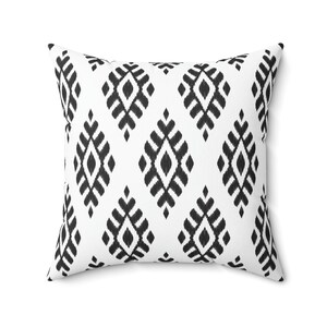 Boho Throw Pillow, Ethnic Throw Pillow, Ikat Throw Pillow, Decorative Pillow, Black and White Throw Pillow, Aesthetic pillow, Spun Polyester
