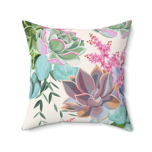 Succulent Throw Pillow, Succulent Decorative Pillow, Accent Pillow, Cactus Throw Pillow, Housewarming Gift, Gardening Gift, Cottagecore