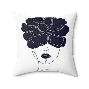Minimalist Female Portrait with a Flower, Couch Pillow, Aesthetic Throw Pillow, Minimalist Pillow, Decorative Pillow, Accent Pillow