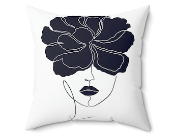 Minimalist Female Portrait with a Flower, Couch Pillow, Aesthetic Throw Pillow, Minimalist Pillow, Decorative Pillow, Accent Pillow