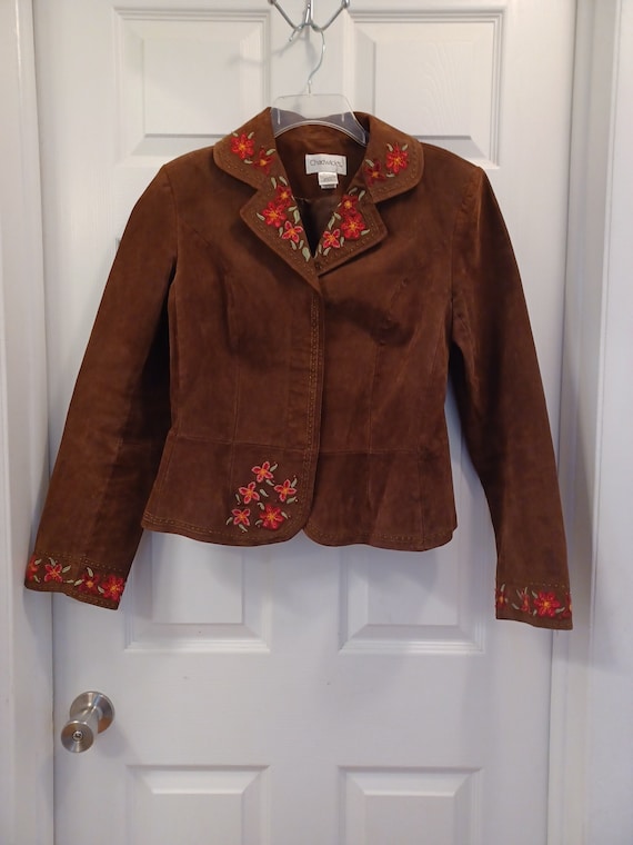 Vintage Chadwicks Womens Jacket Suede Leather Flo… - image 1