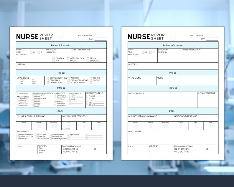 PACU Nurse Report Sheet PDF us Letter/a4/a5 Hand off Guide Etsy Hong Kong