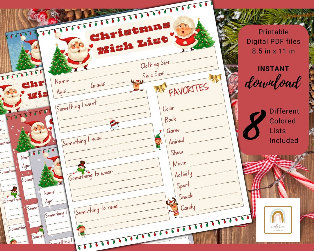 Kids Christmas Wish List Printable PDF Instant Digital Download 8.5 in ...