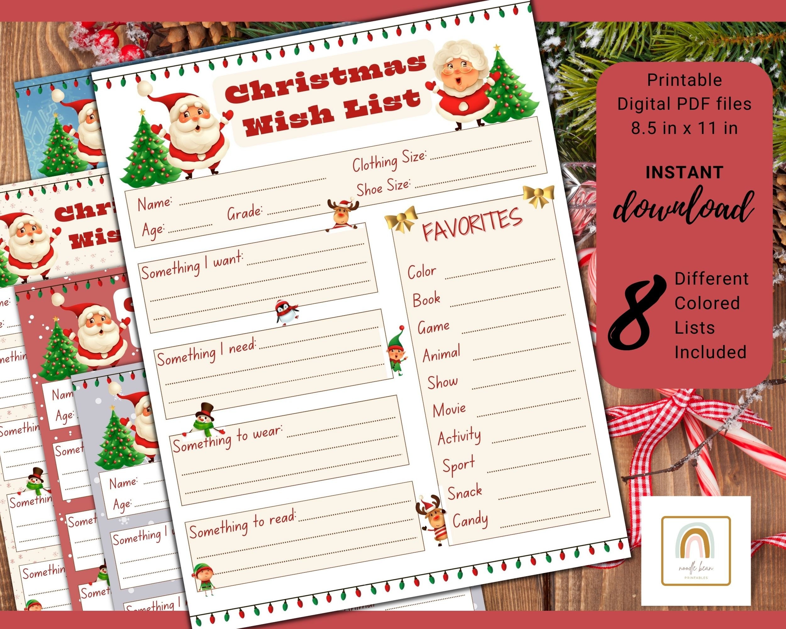 Christmas Wish List Printable Template for Kids, Editable Holiday