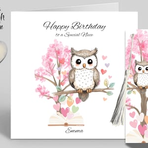 Happy Birthday Owl card with Bookmark , for Her