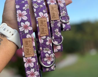 Collar para perro con diseño de flor de cerezo morada, collar floral para perro, collares Dixie Lane