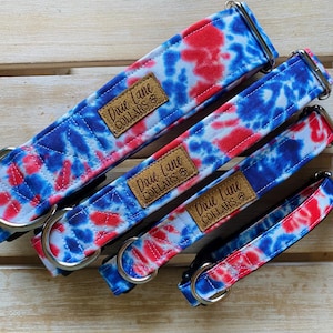 Red White and Blue Tie Dye Dog Collar, Summer Dog Collar, Dixie Lane Collars