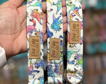 Regenboog dinosaurushalsband,veelkleurige dino-halsband met print, Dixie Lane-halsband