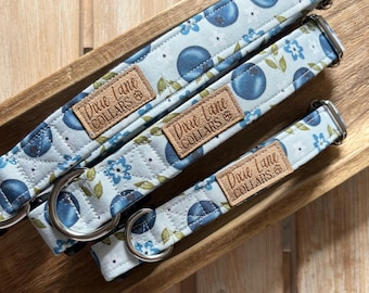 Blueberry Floral Dog Collar, Blue Fruit Dog Collar, Dixie Lane Collars