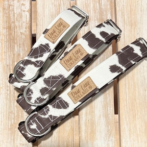 Brown Cow Print Fabric Dog Collar, Cotton Canvas, Dixie Lane Collars image 1