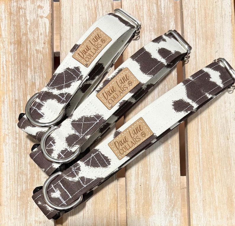 Brown Cow Print Fabric Dog Collar, Cotton Canvas, Dixie Lane Collars image 1