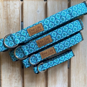 Turquoise Floral Dog Collar • Teal Medallion Boho Print