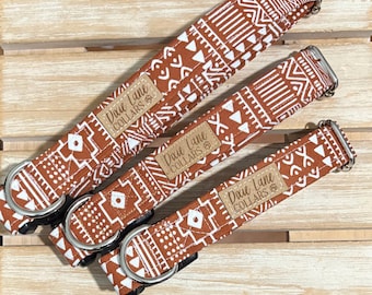 Brown Tribal Fabric Dog Collar, Southwestern Print, Boho Dog Collar, Dixie Lane Collars