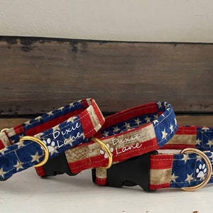 Customized Patriotic Flag Dog Collar, American Flag, USA, Free Personalization with Name