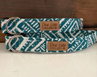 Collar bohemio azteca para perro, color verde azulado, con estampado tribal del suroeste, Dixie Lane Collars
