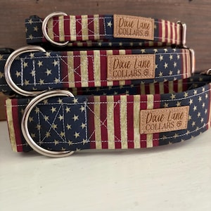 Distressed American Flag Dog Collar, Patriotic Collar, USA, Red White and Blue Dog Collar
