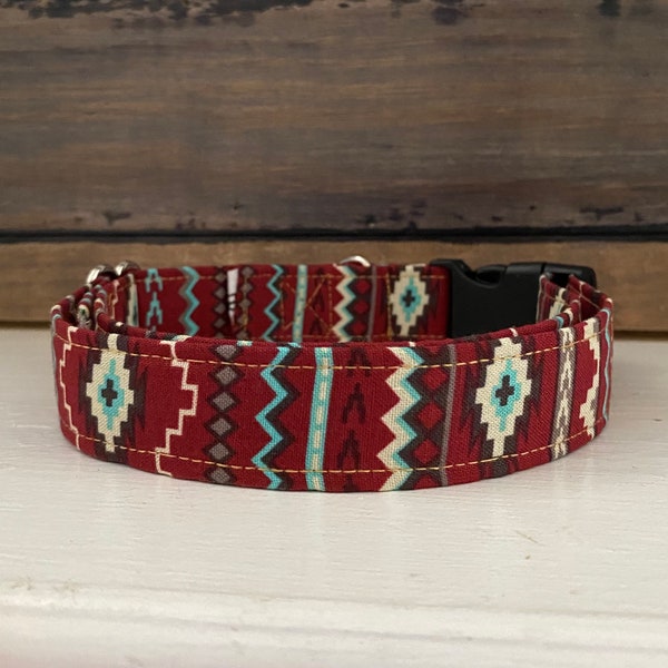 Aztec Dog Collar • Red Aztec Print • Navajo • Western Dog Collar • Red Southwestern Calico Collar • Tribal Pattern • Multicolored