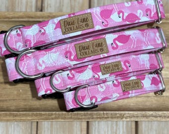 Hundhalsband med rosa flamingomotiv, hundhalsband med strandmotiv, halsband med Dixie Lane-motiv