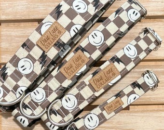 Brown Smiles Checker Dog Collar,  Checkered Collar, Dixie Lane Collars