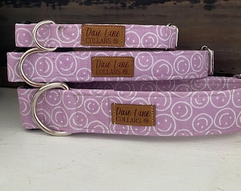 Lavender Smiley Face Dog Collar, Purple Spring/Summer Dog Collar, Dixie Lane Collars