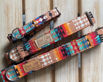 Brown Aztec Western Dog Collar, Southwestern Print Collar, Dixie Lane Collars