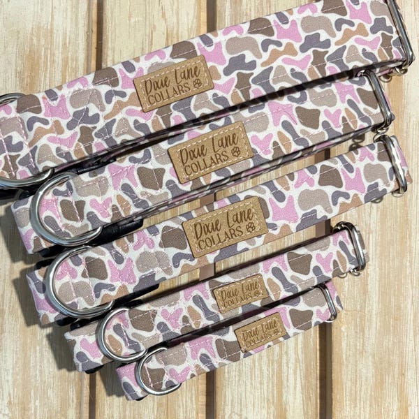 Pink and Brown Old School Camo Dog Collar, Duck Camo Collar, Girl Camouflage Dog Collar, Dixie Lane Collars