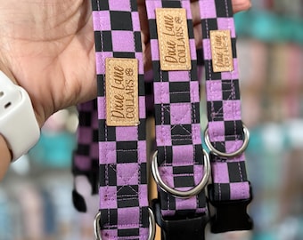 Purple and Black Checker Dog Collar,  Checkered Collar, Dixie Lane Collars