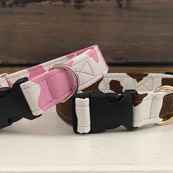 Personalized Cow Print Dog Collar • Western Dog Collar • Pink Cow • Brown Cow • Custom Made • Animal Print • Cowgirl’s Favorite