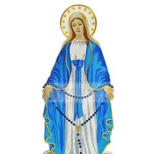 Aplique Bordado "Nuestra Señora del Rosario", Emblema Litúrgico de la Iglesia, Apliques bordados para vestiduras litúrgicas.
