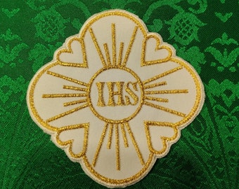 Embroidered Applique IHS,Liturgical Church Emblem,Liturgical embroidered vestment appliques.