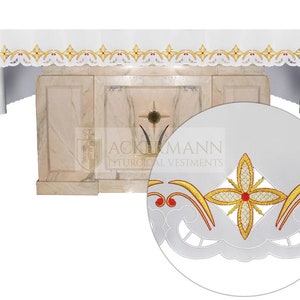 Kerkaltaarkleed Gouden kruisen, Accessoires voor kerkvieringen, Katholieke altaardoek. Gepersonaliseerd geborduurd tafelkleed voor kerkaltaar