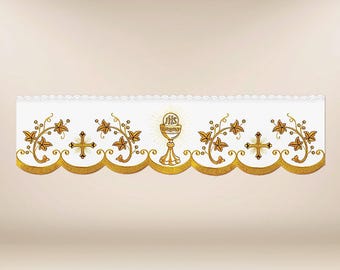 Altar lace embroidered IHS,Accessories for church celebrations,Chalice Altar Lace,Personalized embroidered tablecloth lace for church alter.
