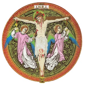 Embroidered Applique Christs Crucifixion,Liturgical Church Emblem,Liturgical embroidered vestment appliques.