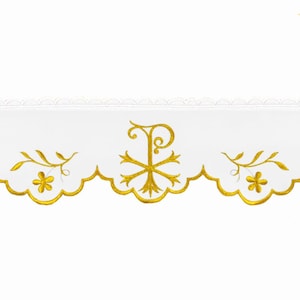 Altaarkant geborduurd.Kerktafelkleedkant Alfa & Omega,Accessoires voor kerkelijke vieringen,Katholieke Altaarkant.