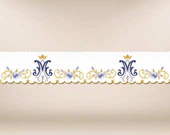 Altar lace embroidered,Church tablecloth lace Marian,Catholic Altar Lace,Personalized embroidered tablecloth lace for church alter.