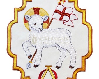 Emblem Embroidered liturgical Applique Holy lamb,Liturgical Church Emblem,Liturgical embroidered vestment appliques.