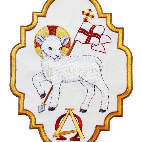 Emblem Embroidered liturgical Applique Holy lamb,Liturgical Church Emblem,Liturgical embroidered vestment appliques.