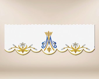 Altar lace embroidered Marian,Accessories for church celebrations,Personalized embroidered tablecloth lace for church alter.