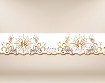 Altar lace embroidered IHS,Accessories for church celebrations,Chalice Altar Lace,Personalized embroidered tablecloth lace for church alter.