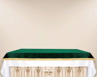 Mantel de altar de terciopelo – Verde oscuro, Accesorios para celebraciones religiosas, Mantel de altar católico.