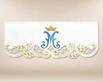 Altar lace embroidered,Church tablecloth lace Marian,Catholic Altar Lace,Personalized embroidered tablecloth lace for church alter.