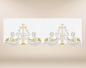 Altar lace embroidered IHS,Accessories for church celebrations,Catholic Altar Lace,Personalized embroidered tablecloth lace for church alter.