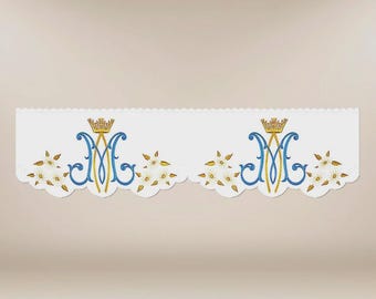 Altar lace embroidered Marian,Accessories for church celebrations,Personalized embroidered tablecloth lace for church alter.